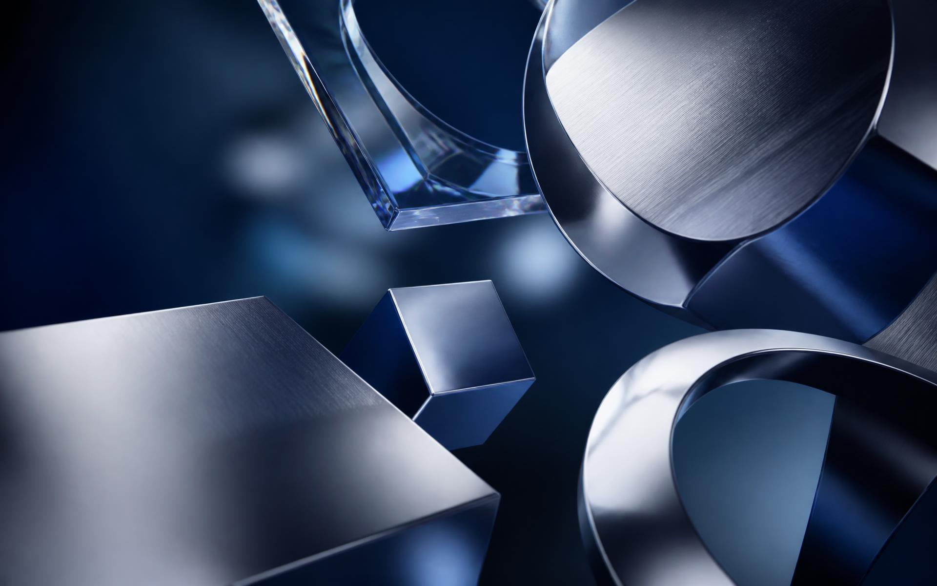Brushed silver and deep blue metallic forms representing precision materials science